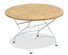 Bistro Teak & White Metal Round 1.2m Table & 4 Side Chairs Set