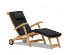 Halo Teak Steamer Chair with Cushion, Wheels & Brass Fittings