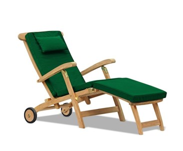 Halo Teak Steamer Chair with Cushion, Wheels & Brass Fittings - Padded Sun Loungers