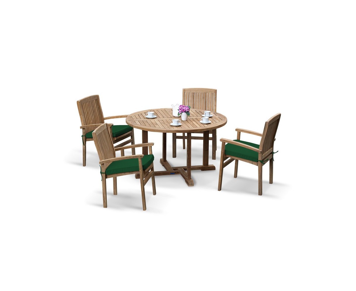 Canfield Round Patio Table and 4 Bali Stacking Chairs