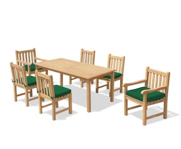 6 Seater Patio Set with Sandringham Rectangular Table 1.5m, Windsor Side Chairs & Armchairs