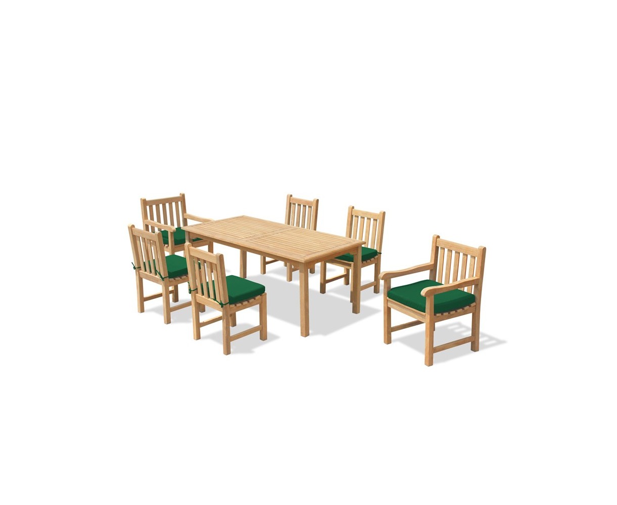 6 Seater Patio Set with Sandringham Rectangular Table 1.5m, Windsor Side Chairs & Armchairs