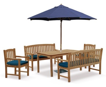 8 Seater Patio Set with Sandringham Table 1.5m, Clivedon Benches & Armchairs