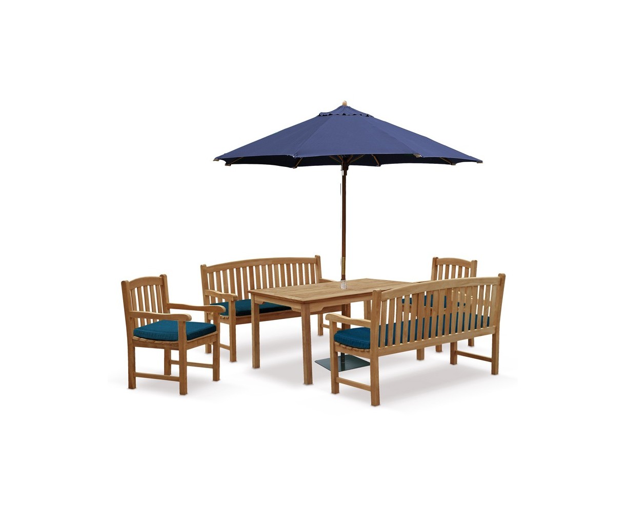 8 Seater Patio Set with Sandringham Table 1.5m, Clivedon Benches & Armchairs