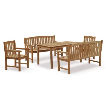 8 Seater Patio Set with Sandringham Table 1.5m, Clivedon Benches & Armchairs