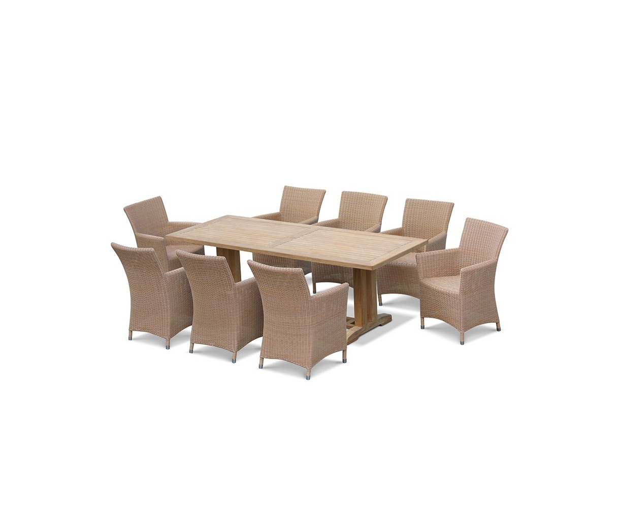 Cadogan Pedestal Garden Table 2.25m & 8 Riviera Armchairs