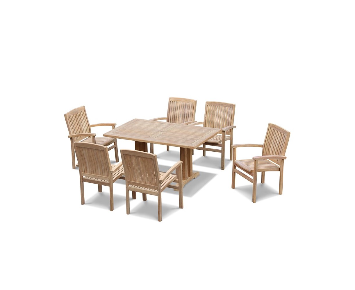 6 Seater Patio Set with Cadogan Pedestal Table 1.5m & Bali Stacking Chairs