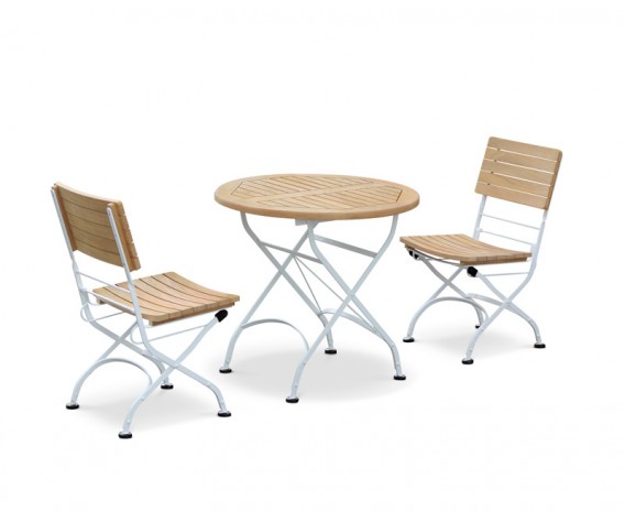 Folding Bistro Set with Round Table 0.8m & 2 Side Chairs, Satin White