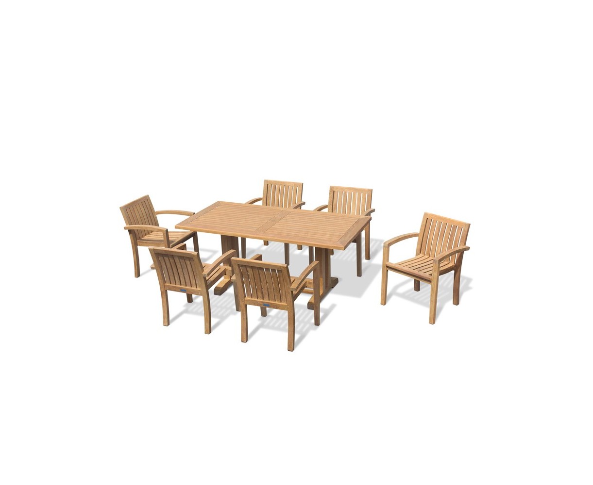 6 Seater Outdoor Dining Set with Cadogan 1.8m Table and Monaco Stacking Chairs