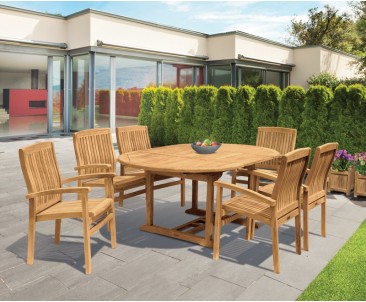 Brompton Extendable Dining Table Set with Bali Stacking Chairs - Oval Table