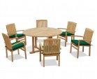 6 Seater Teak Garden Furniture Set with Canfield Round Table 1.5m & Bali Stacking Chairs