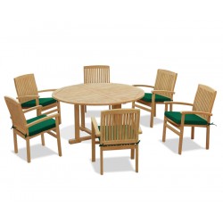 6 Seater Teak Garden Furniture Set with Canfield Round Table 1.5m & Bali Stacking Chairs