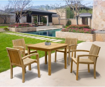 Monaco 4 Seater Garden Table and Stacking Chairs Set - Fixed Table