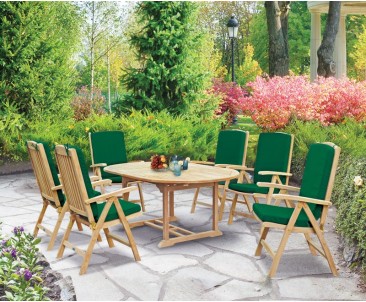 Cheltenham Teak Oval Extending Garden Table and 6 Reclining Chairs Set - Dining Sets