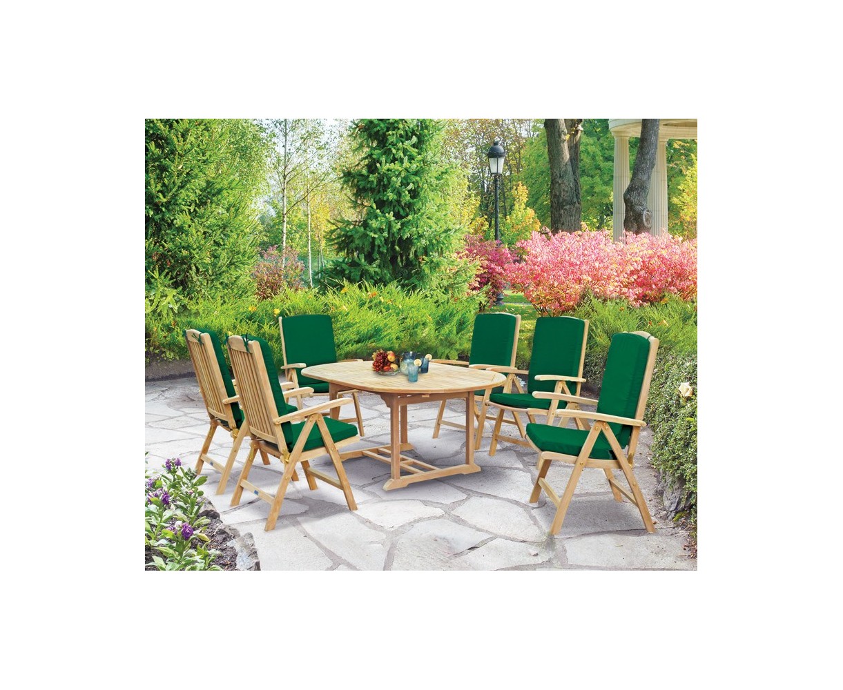 Cheltenham Teak Oval Extending Garden Table and 6 Reclining Chairs Set