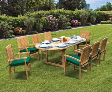 Brompton 8 Seater Extendable Table 1.8-2.4m & Bali Stacking Chairs - Armchairs