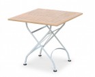 Bistro Teak & White Metal Square 0.8m Table & 2 Armchairs Set