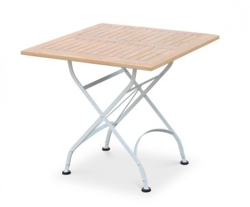 Bistro Teak & White Metal Square 0.8m Table & 2 Armchairs Set