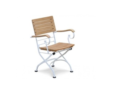 Bistro Teak & White Metal Square 0.8m Table & 2 Armchairs Set
