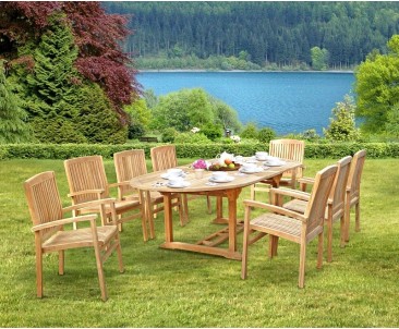 Brompton Extending Garden Table and Chairs Set | Patio Dining Set With Stacking Chairs - Armchairs