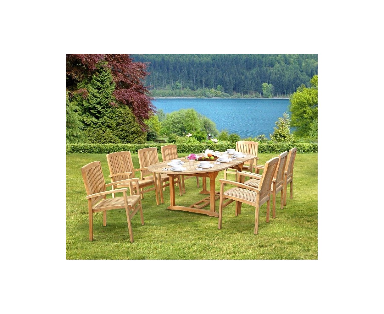 Brompton Extending Garden Table and Chairs Set | Patio Dining Set With Stacking Chairs