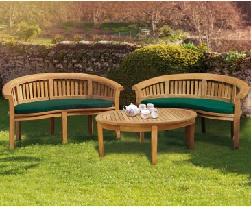 Teak Banana Bench and Coffee Table Conversation Set - Contemporary Dining Set