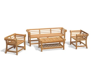 Teak Lutyens-Style Low Back Bench and Table Set - 1.95m