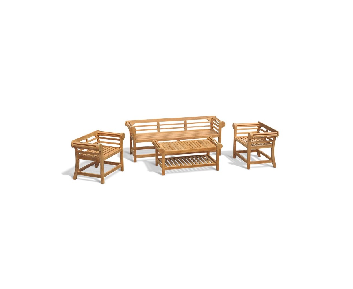 Teak Lutyens-Style Low Back Bench and Table Set - 1.95m