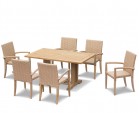 Cadogan Teak Pedestal Table 1.5m & 6 St. Tropez Rattan Stacking Chairs
