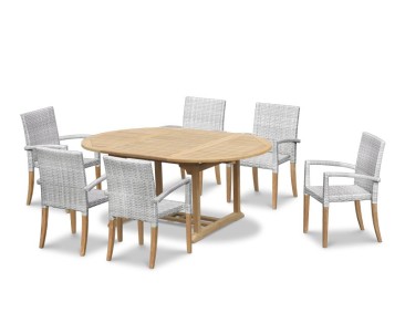 St. Tropez Teak Garden Table and 6 Rattan Stackable Chairs Set