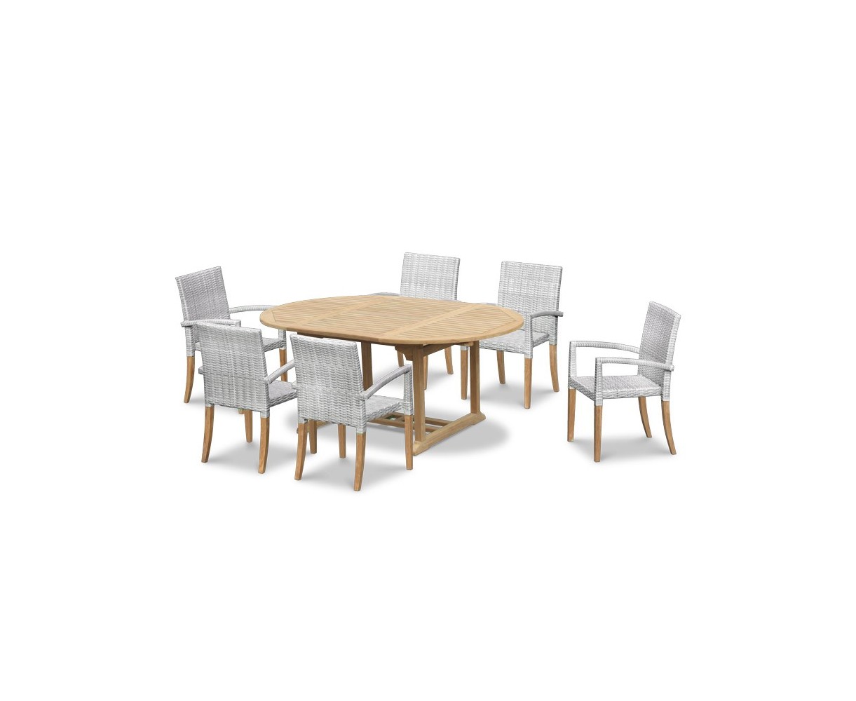 St Tropez Teak Garden Table and 6 Rattan Stackable Chairs Set