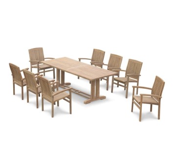 Cadogan Garden Pedestal Table 2.25m & 8 Bali Stacking Chairs