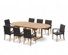 St Tropez 8 Seater Teak Table and Wicker Stacking Chairs Dining Set