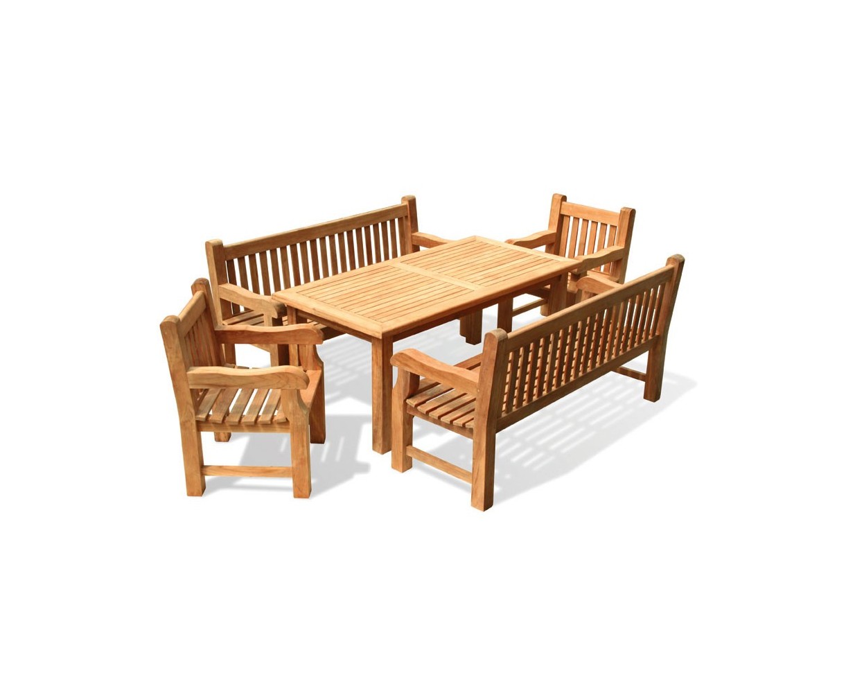 Balmoral Teak Dining Table and Benches Set - 1.8m