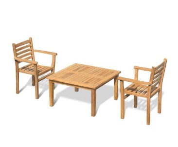 Hilgrove Teak Garden Coffee Table and 2 Yale Stacking Chairs Set