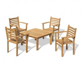 Hilgrove Teak Garden Coffee Table and 4 Yale Stacking Chairs Set