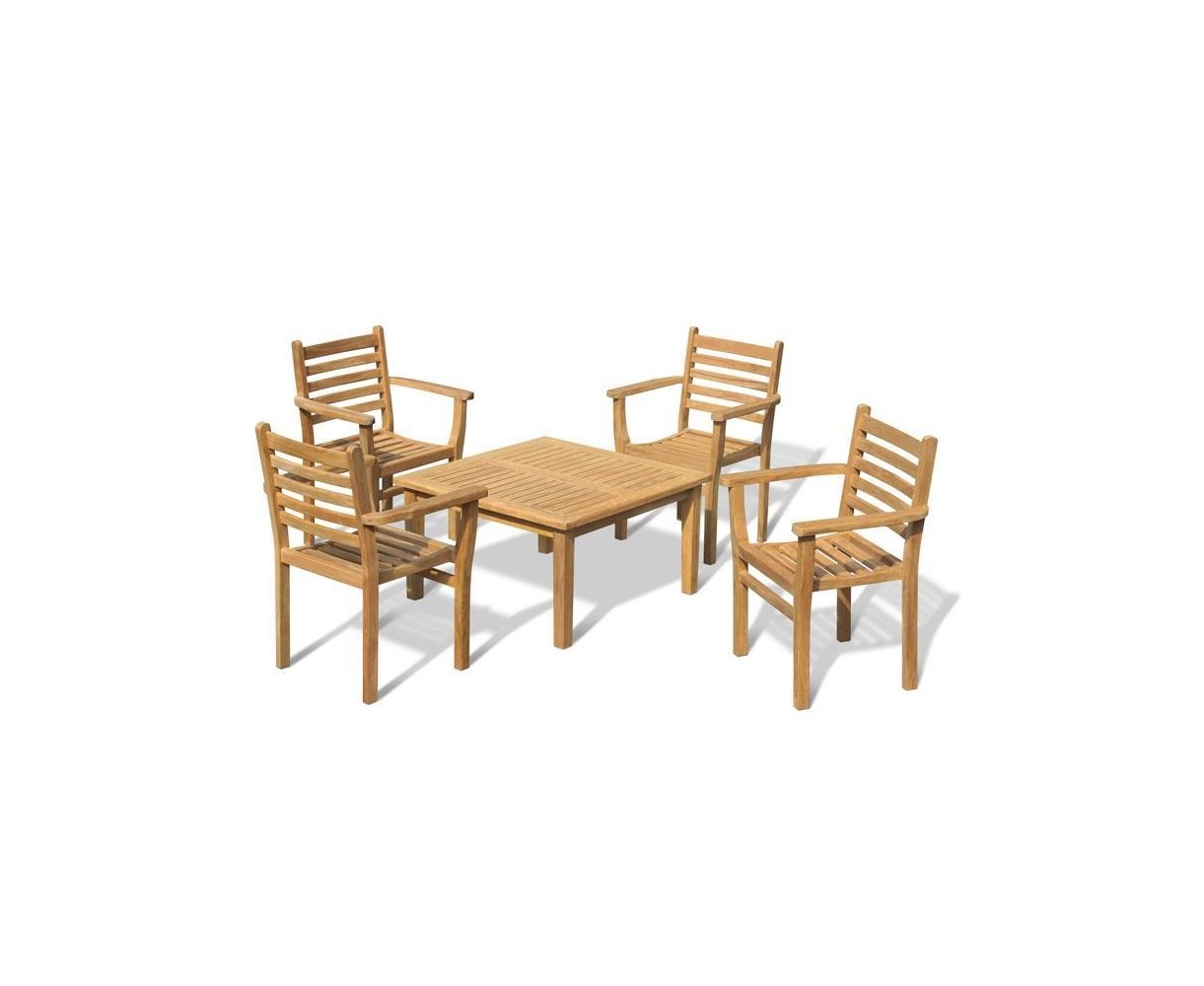 Hilgrove Teak Garden Coffee Table and 4 Yale Stacking Chairs Set