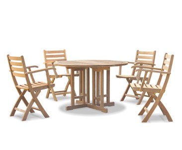 Berrington Teak Round Gateleg Table and 4 Suffolk Folding Armchairs