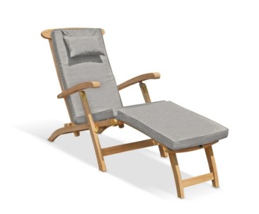Halo Teak Steamer Chair with Cushion & Brass Fittings