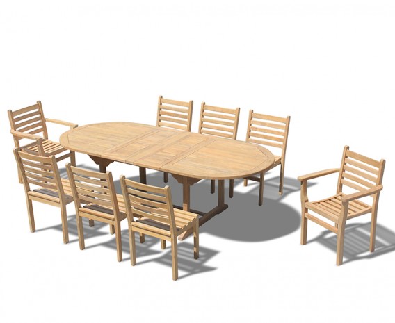Brompton 8 Seater Extending 1.8-2.4m Table, Yale Stacking Armchairs and Side Chairs
