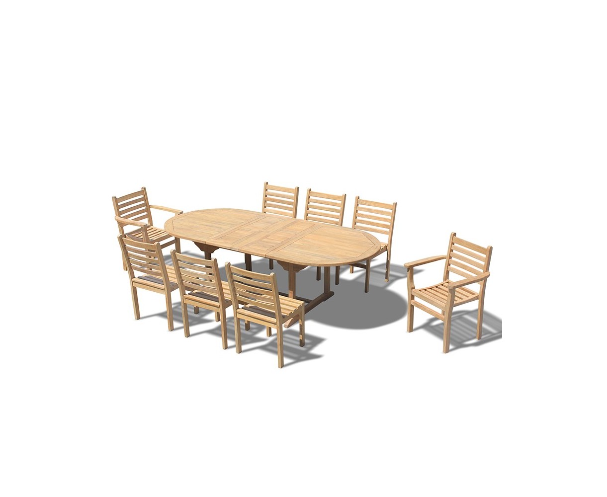 Brompton 8 Seater Extending 1.8-2.4m Table, Yale Stacking Armchairs and Side Chairs