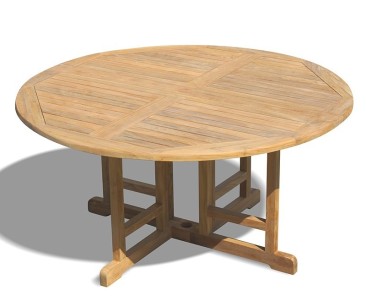 Berrington 6 Seater Round Folding Garden Table 1.5m and Bali Teak Stacking Chairs