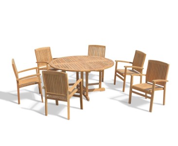 Berrington 6 Seater Round Folding Garden Table 1.5m and Bali Teak Stacking Chairs