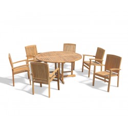 Berrington 6 Seater Round Folding Garden Table 1.5m and Bali Teak Stacking Chairs