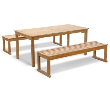 Sandringham Teak Table and Benches Set - 1.8m - Rectangular Table