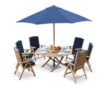 Suffolk 5ft Octagonal Folding Table and 6 Reclining Chairs Set - Folding Table