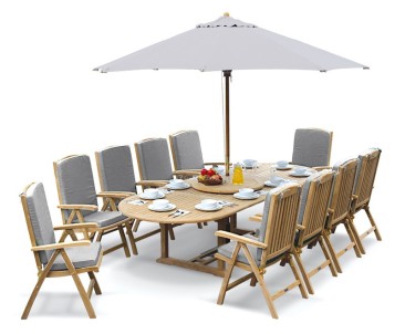 Cheltenham 10 Seater Extendable Dining Table and Recliner Chairs Set - Extending Table 