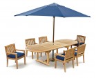 Brompton Teak 6 Seater Extending Dining Set - Outdoor Patio Table and 6 Chairs