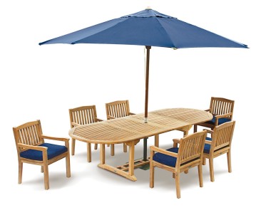 Brompton Teak 6 Seater Extending Dining Set - Outdoor Patio Table and 6 Chairs - Oval Table