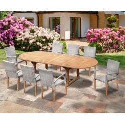 St Tropez 8 Seater Teak Table and Wicker Stacking Chairs Dining Set